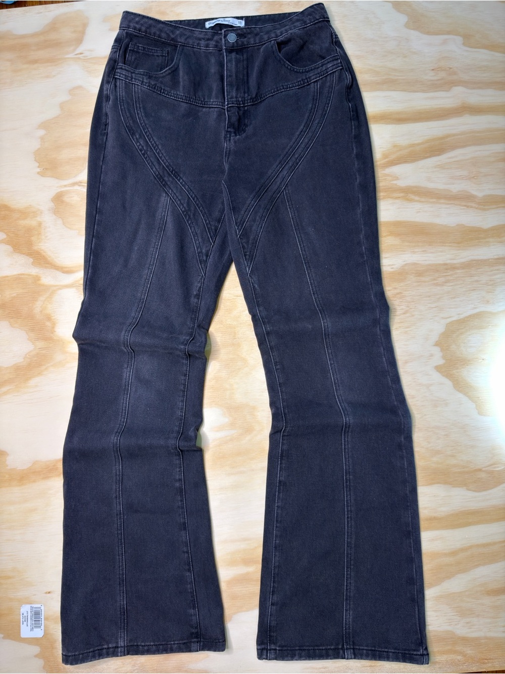 Highway Jeans Women’s Black Washed Flare Jeans Size 11 Boho Retro Wide Leg Denim